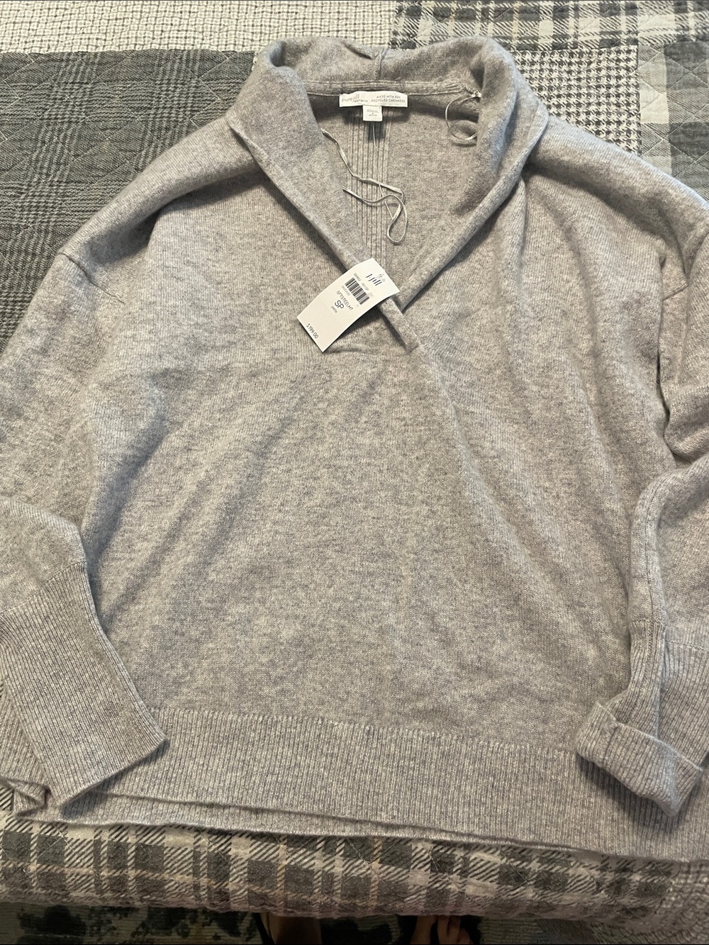 Light Gray V-Neck Shawl Sweater